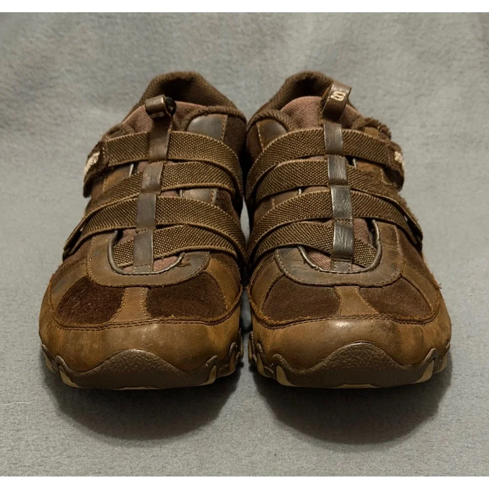 Skechers Womens sz 10 Bikers Brown Leather Suede Slip On Sneakers Comfort